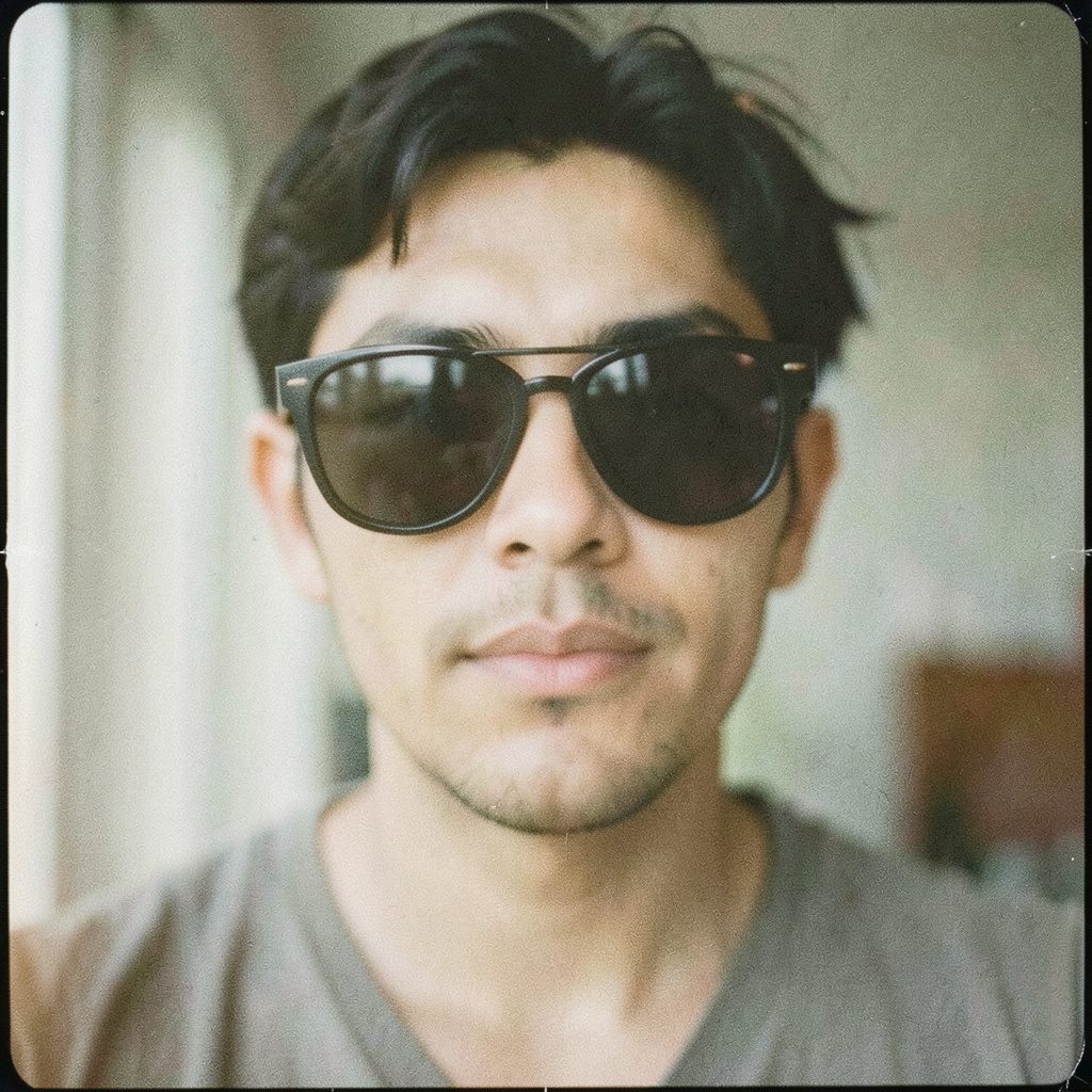 An array of sunglasses in varied frame shapes and lens tints arranged on a light wooden surface, warm natural daylight, soft shadows, analog film grain.